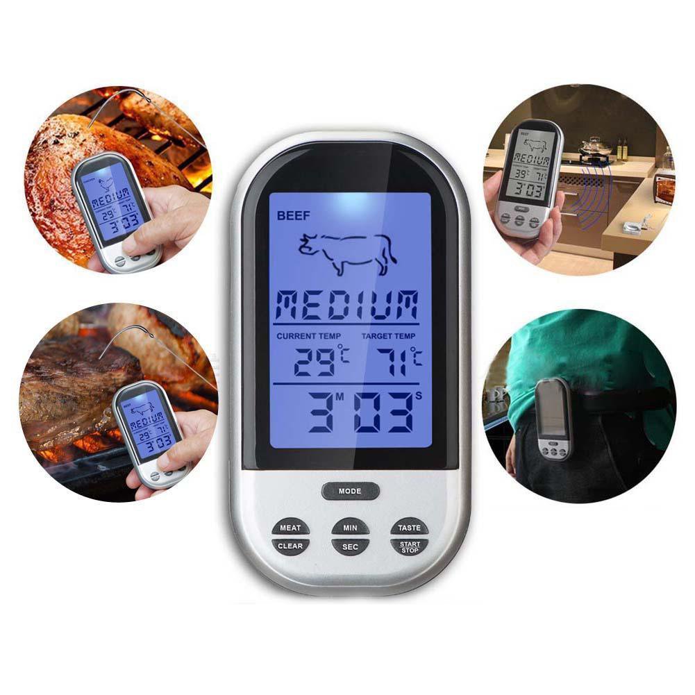 Programmable Digital Wireless Remote Cooking Food Meat BBQ Thermometer Outdoor