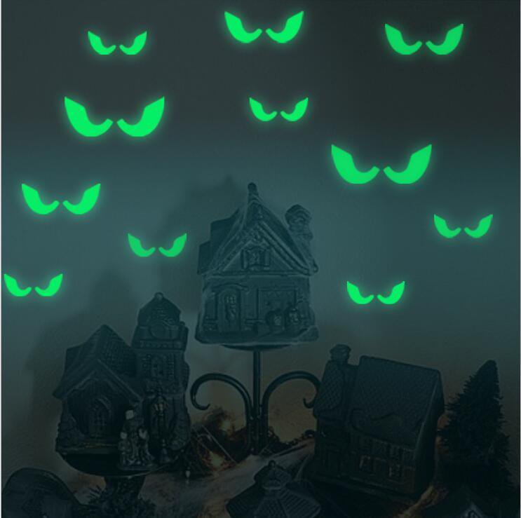 18Pcs Halloween Decoration Glowing In The Dark Eyes Wall Glass Sticker Green NEW