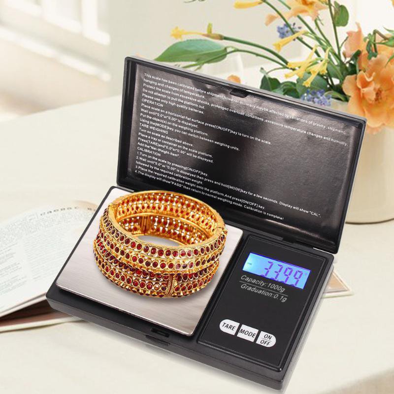 Digital Pocket Black Scale Weight Jewelry Gold Weed Gram 1000g by 0.1g Balance
