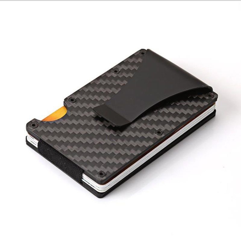 Carbon Fiber Men Mini Wallet Money Clip Credit Card ID Holder RFID Detachable