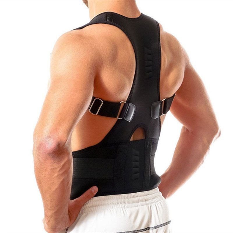 Shoulder Back Brace Support Magnetic Posture Corrector Belt For Men Women Black