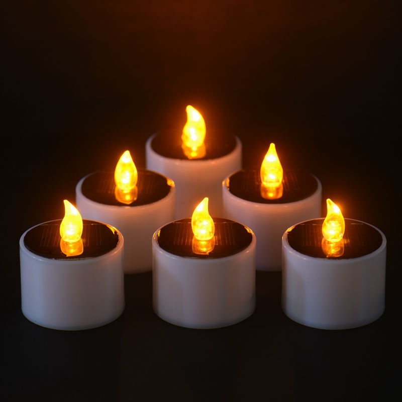 Solar Power LED Night Light Electronic Flameless Candle Yellow Flicker Pack of 6