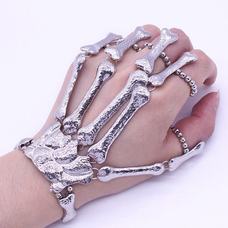 Halloween Prop Party Punk Finger Gothic Skull Skeleton Bone Hand Finger Bracelet