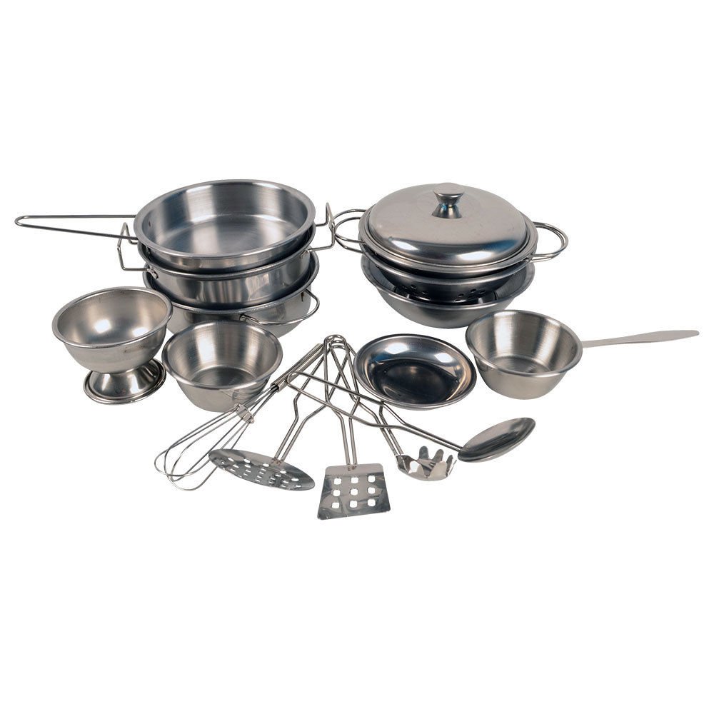 Stainless Steel 16 PCS Kids Kitchen Pots And Pans Toys Pretend Play Cookware Set