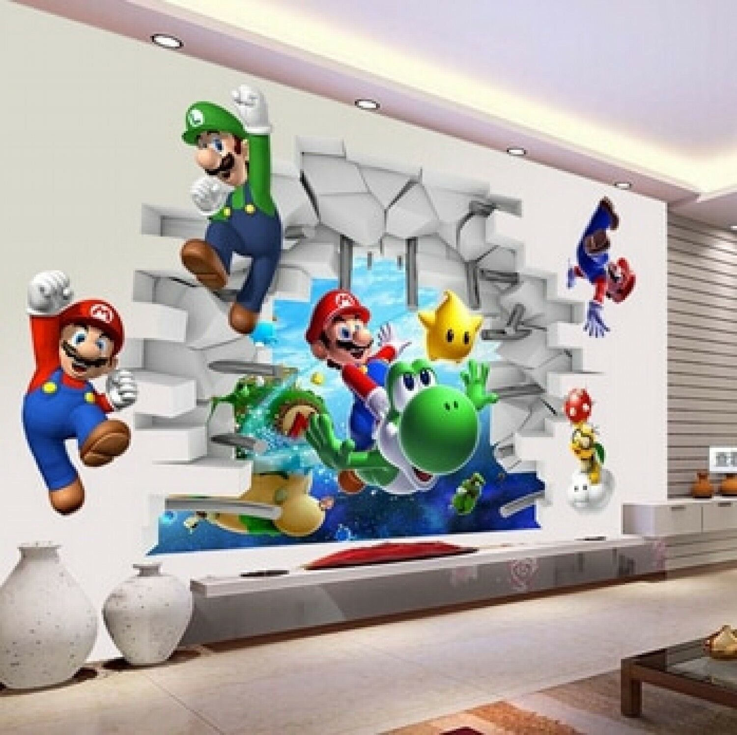 3D View Cartoon Art Wall Stickers Wall Super Mario Bros Boy Room Kids Art Decal