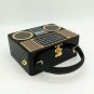Women Retro Radio Case Box Handbag Clutch Hasp Closure Detachable Leather Straps