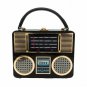 Women Retro Radio Case Box Handbag Clutch Hasp Closure Detachable Leather Straps