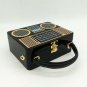 Women Retro Radio Case Box Handbag Clutch Hasp Closure Detachable Leather Straps