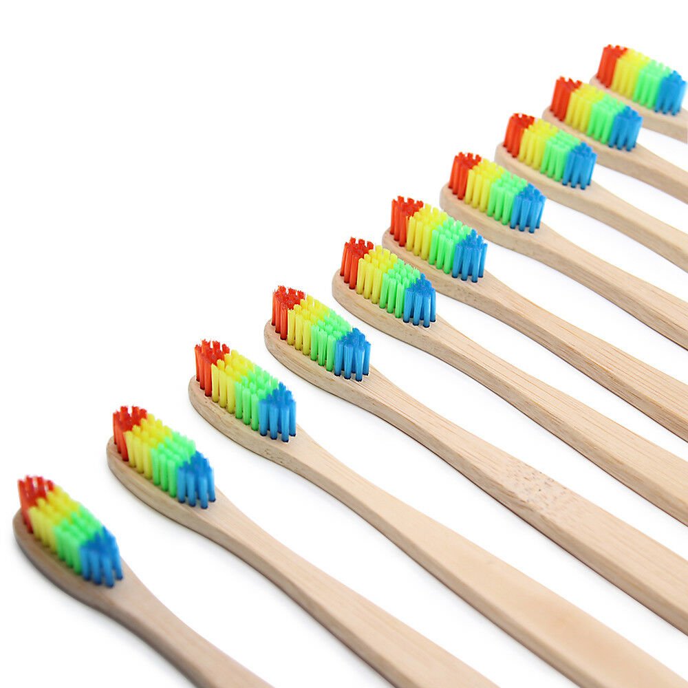 Bamboo Toothbrush Soft White Bristle For Adult Oral Care Wood Handle Rainbow