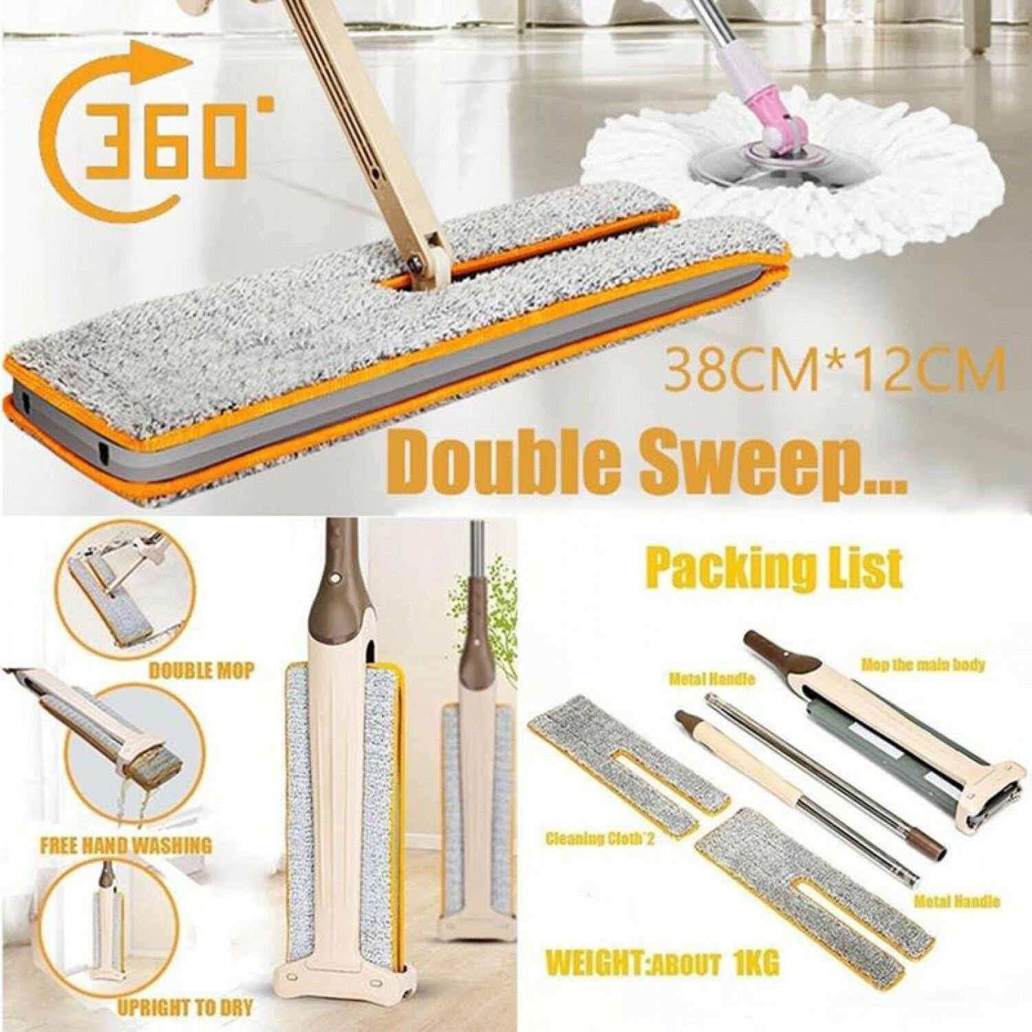 Mops Hard Floor Double Sided Flat Magic Mop Hand Push Sweepers Telescopic D0517