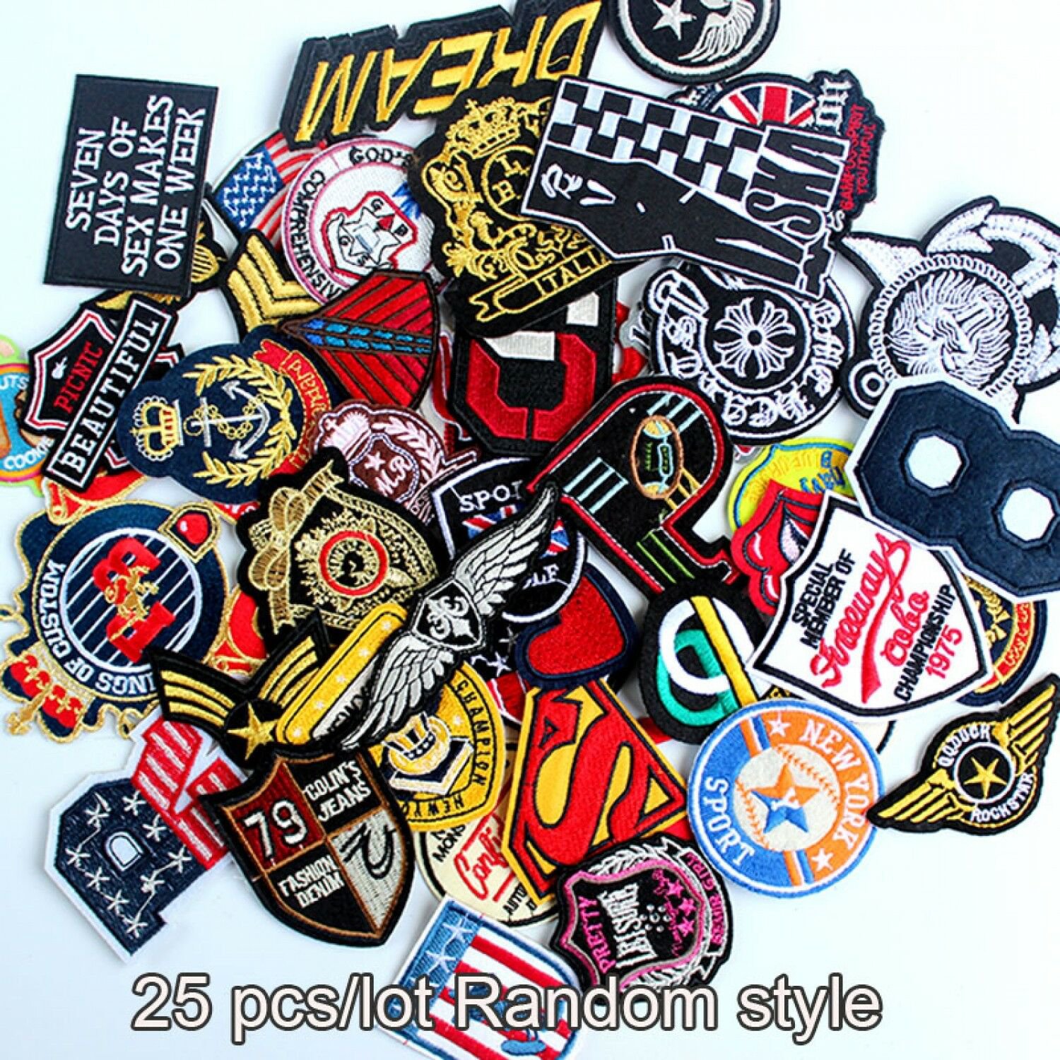 25pcs Wholesale Mixed Sizes Random Sew on Iron on Clothes Patches Embroidered