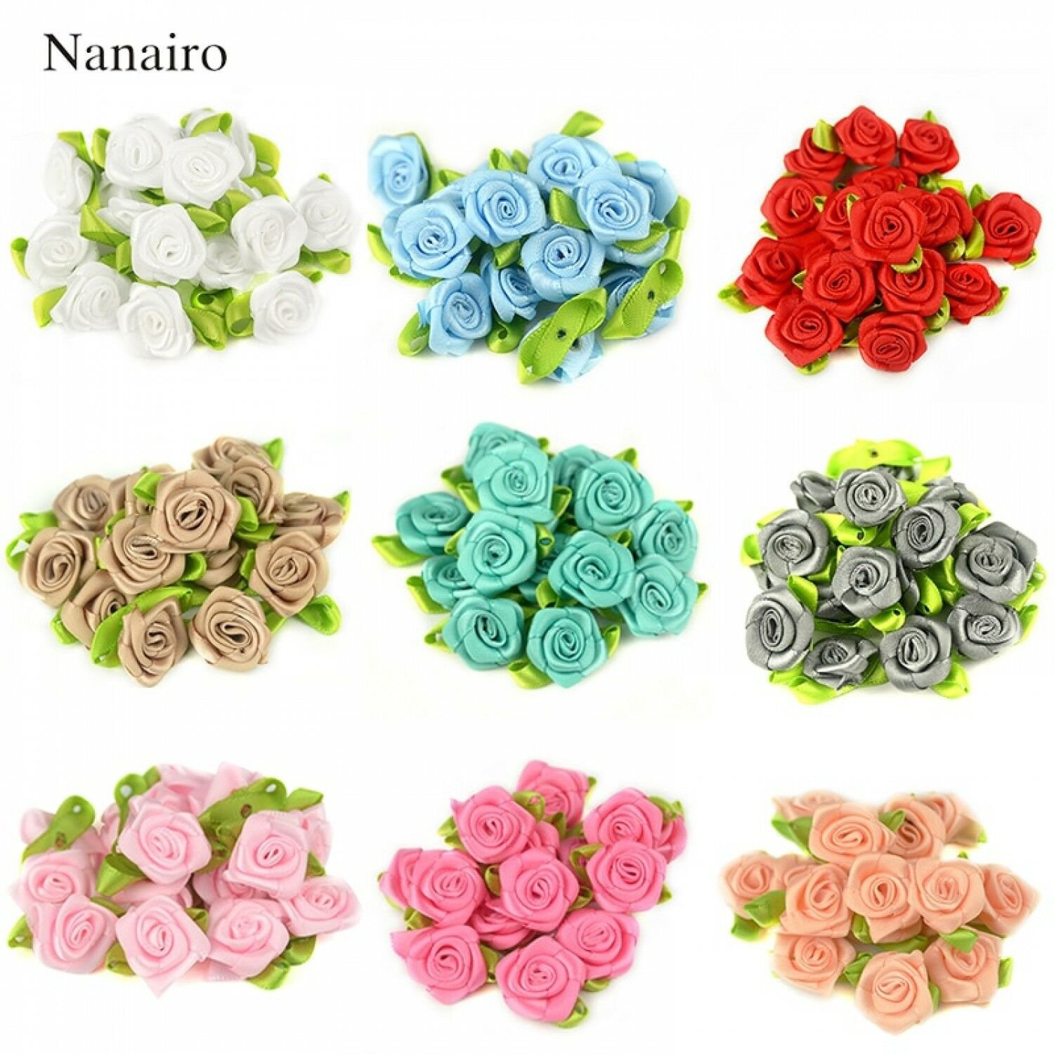 50 PCS 2 CM Artificial Silk Mini Rose Flowers Heads Make Satin Ribbon DIY Craft