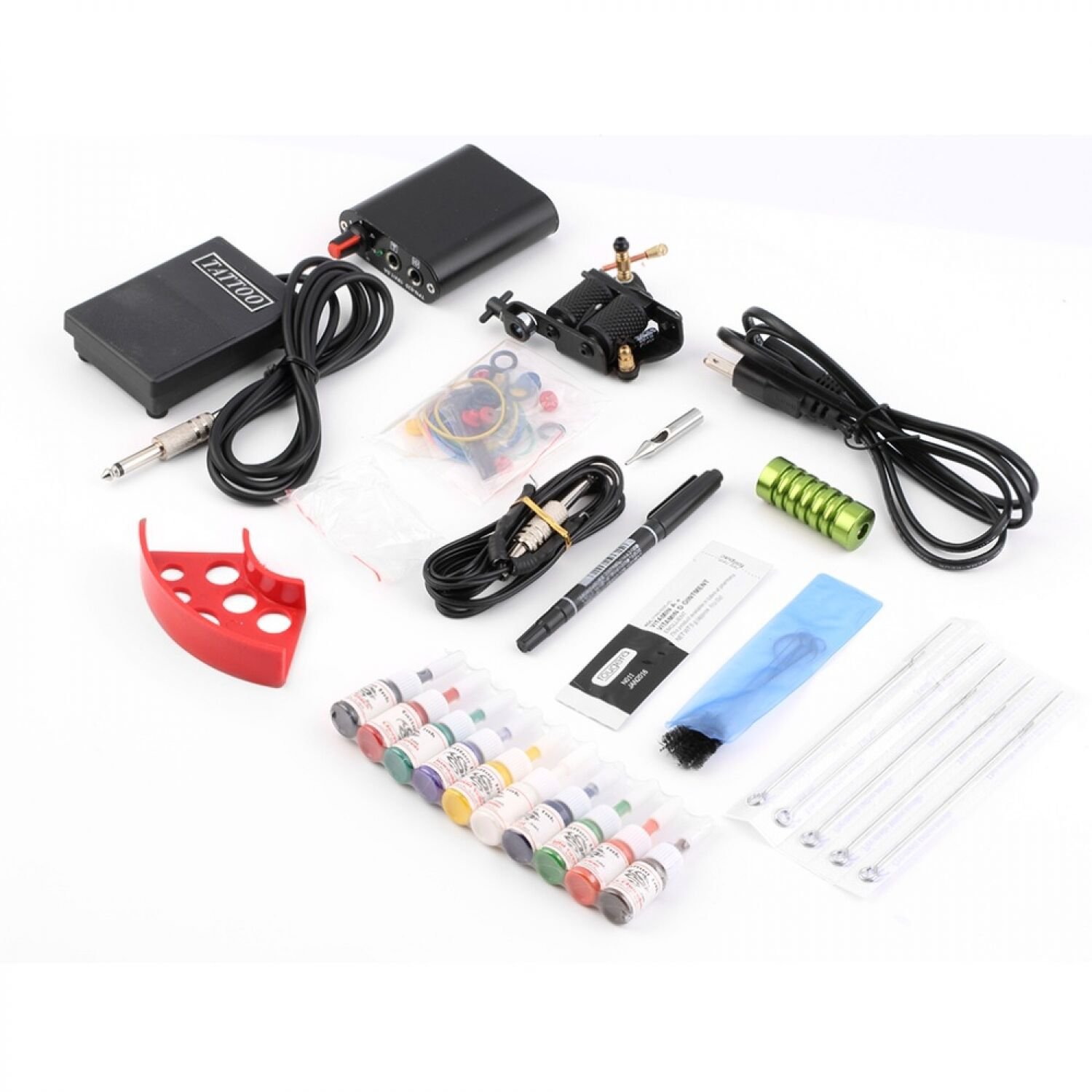 Complete Tattoo Kits Machine Power Supply Set Gun Ink Needle 10colors Pro Inks