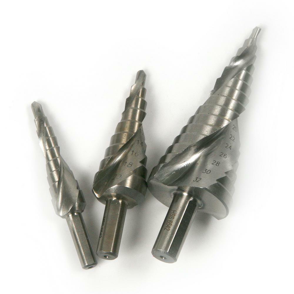 Drill Spiral Groove Bit Woodworking Shank Quad Fluted Step Drill Bit set 3 Pcs