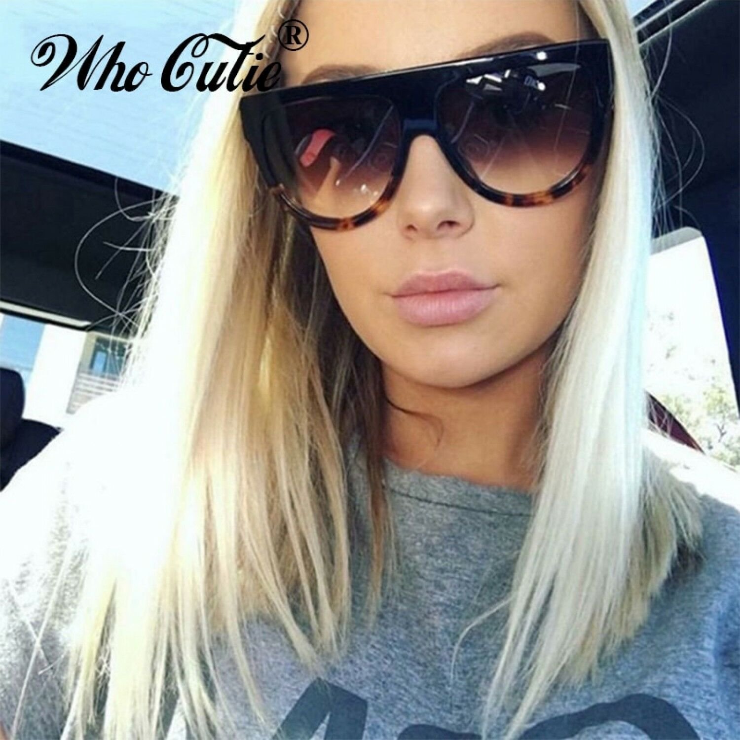 WHO CUTIE 2018 Oversized Cat Eye Sunglasses Women Brand Designer Kim Kardashian