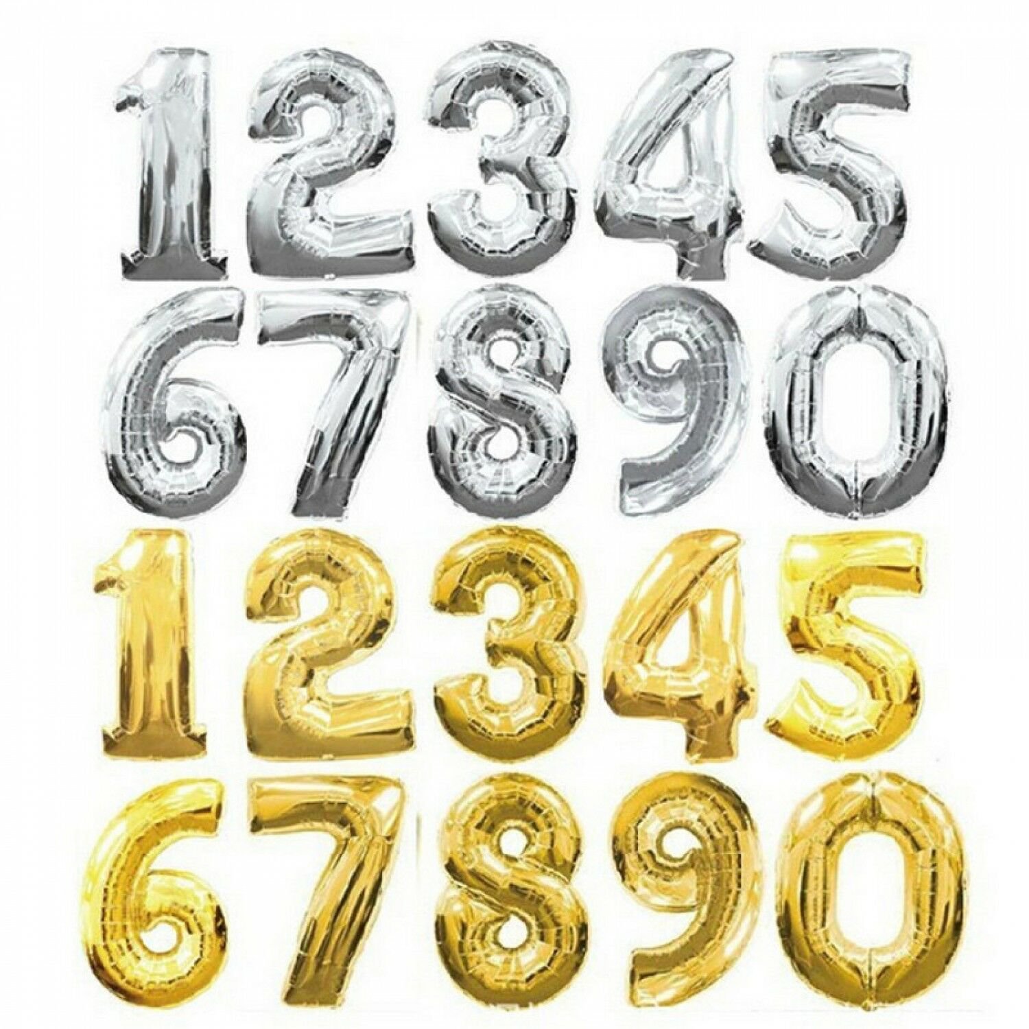 30 Inches Gold Silver Number Foil Balloons Digit Helium Ballons Birthday Party
