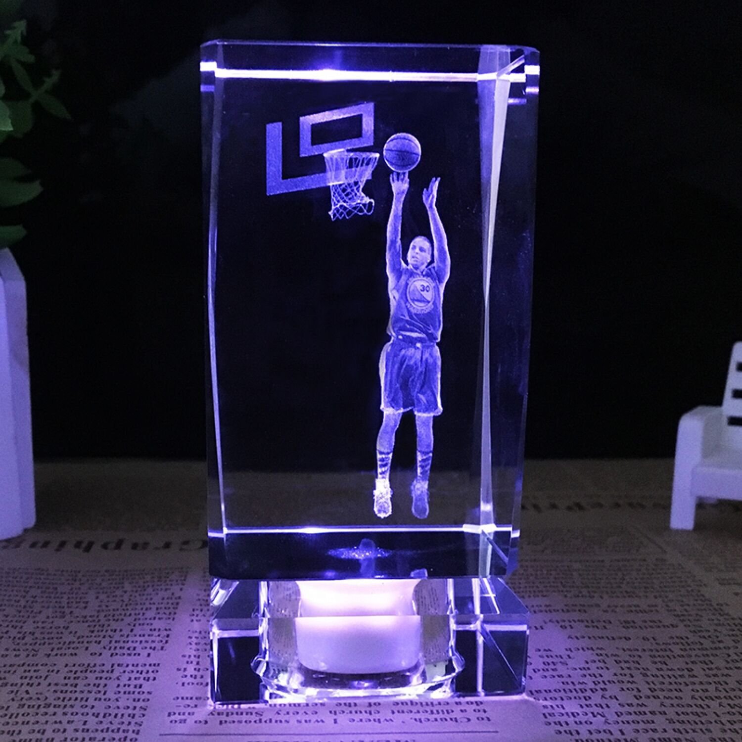 Crystal Cube Figurine NBA Basketball Star Stephen Curry Model Crystal Ornaments