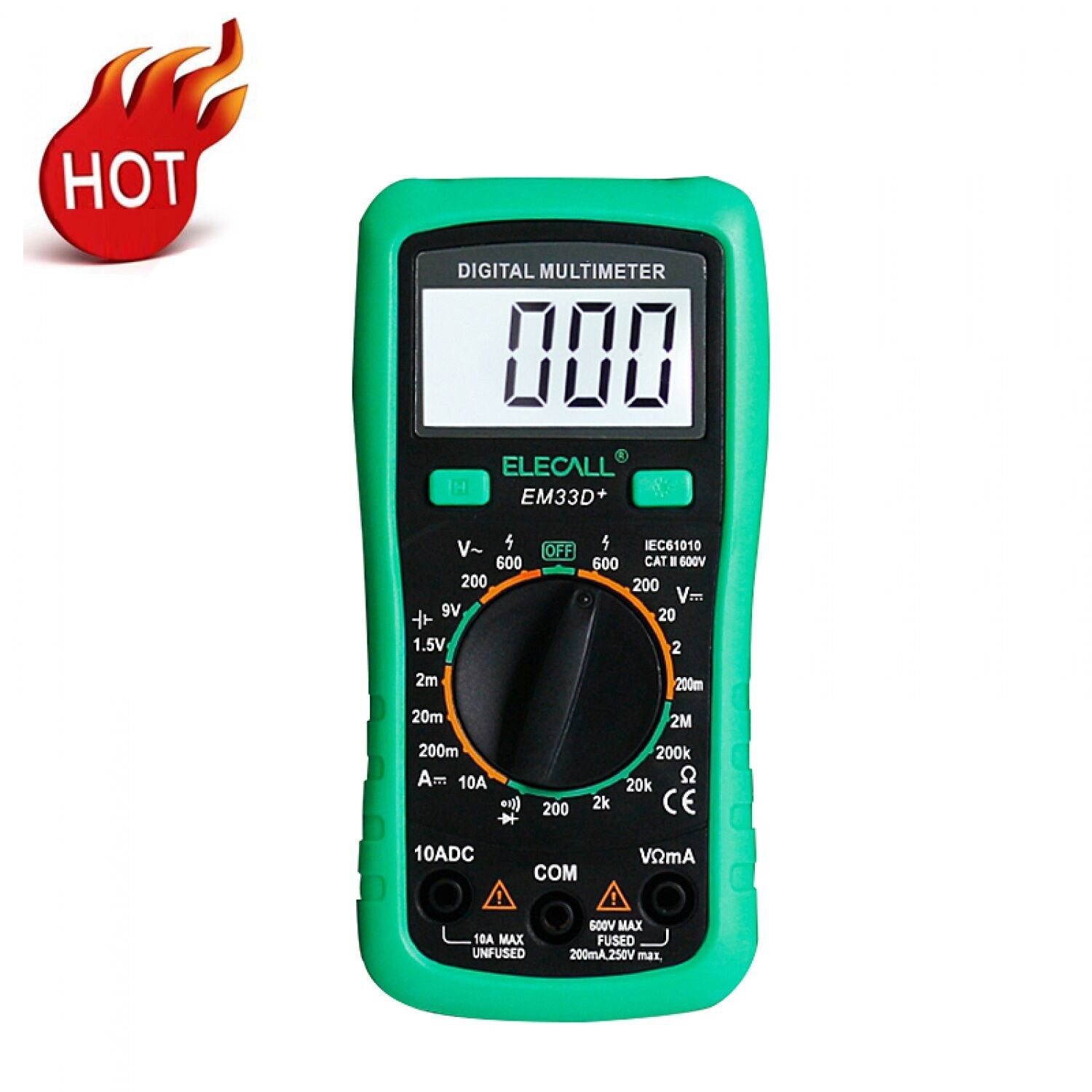 Multimeter EM33D+ AC/DC 600V Green Protective Cover Backlight Data Hold Battery