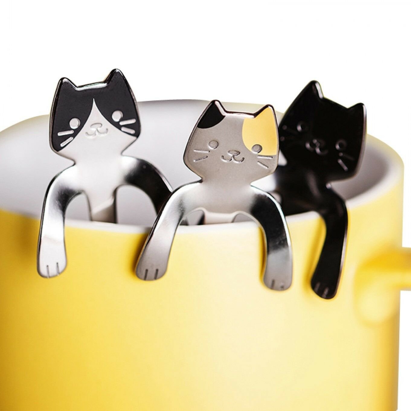 Cute Cat Coffee Teaspoons Mini Long Handle Creative Spoon Stainless Steel Cream