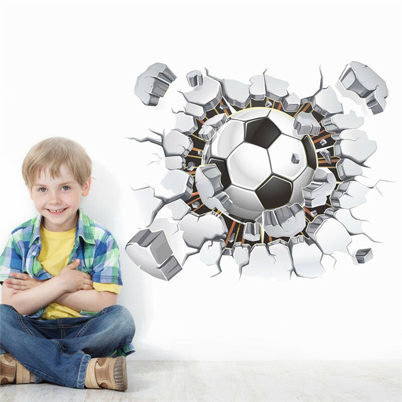 3D Football Soccer Playground Broken Wall Hole Window View Home Decals Wall