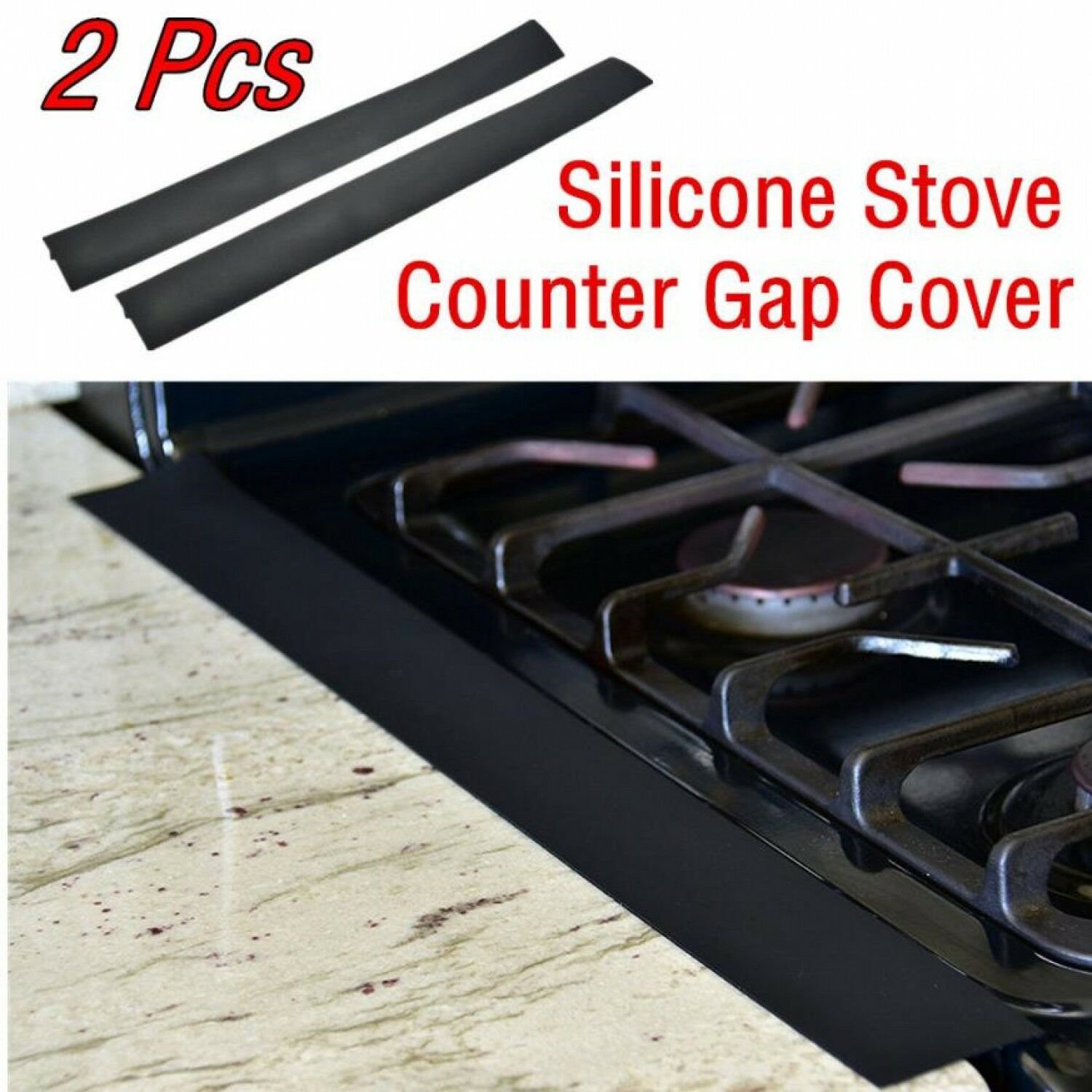 2Pcs Kitchen Silicone Stove Counter Gap Cover Easy Clean Heat Resistant SlitFill
