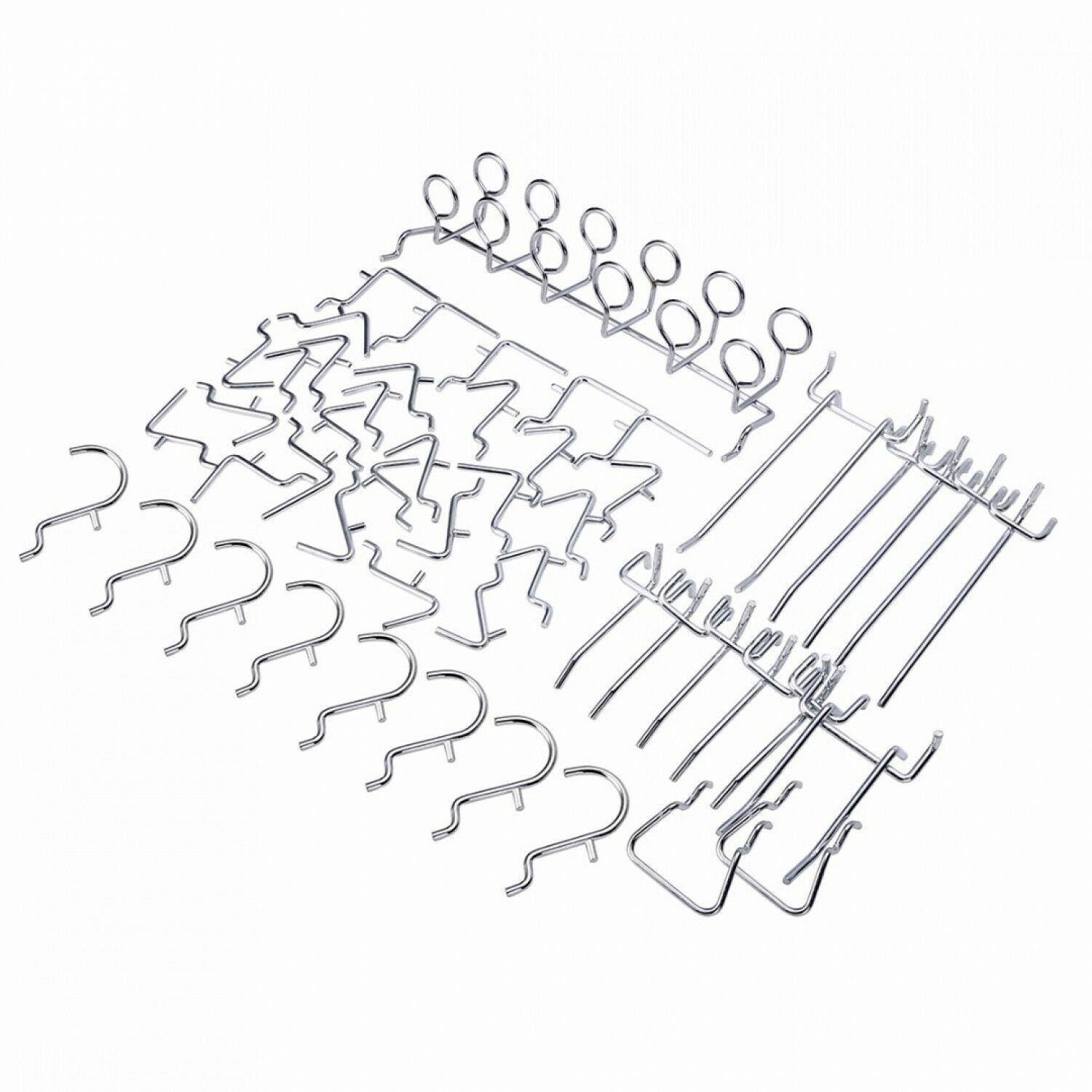 50 Pcs Silver Metal Chrome-Plated Pegboard Hook Assortment Kit Storage Hanger