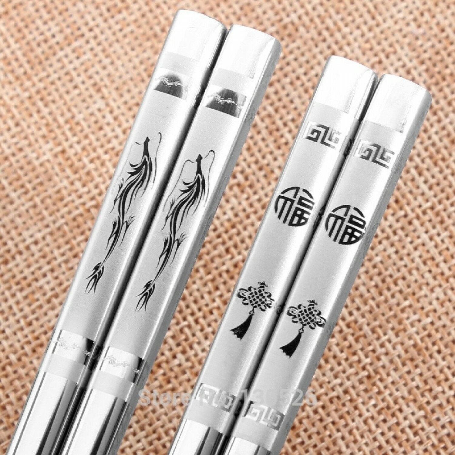 1 Pair Korean Stainless Steel Silver Iron Household Metal Reusable Chopsticks