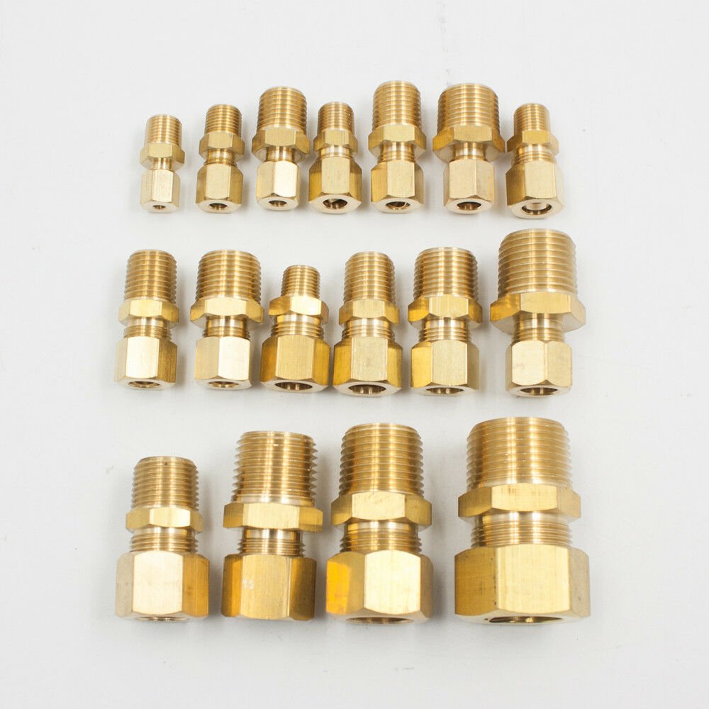 2pcs Brass Compression Fitting Reducing Connector 1/8 3/16 1/4 5/16 3/8 1/2 5/8