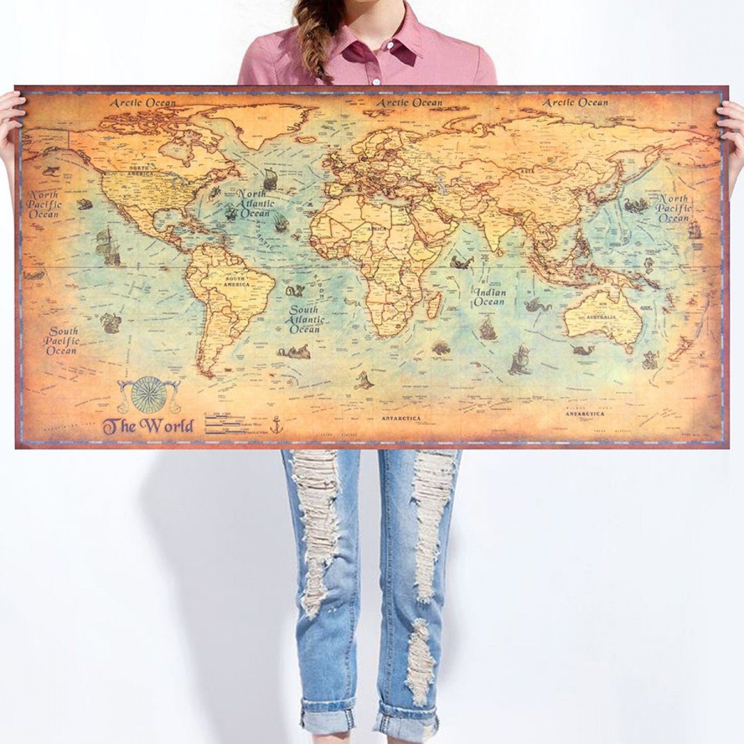 Vintage World Map Wall Sticker Retro Poster Living Room Art Crafts World Maps