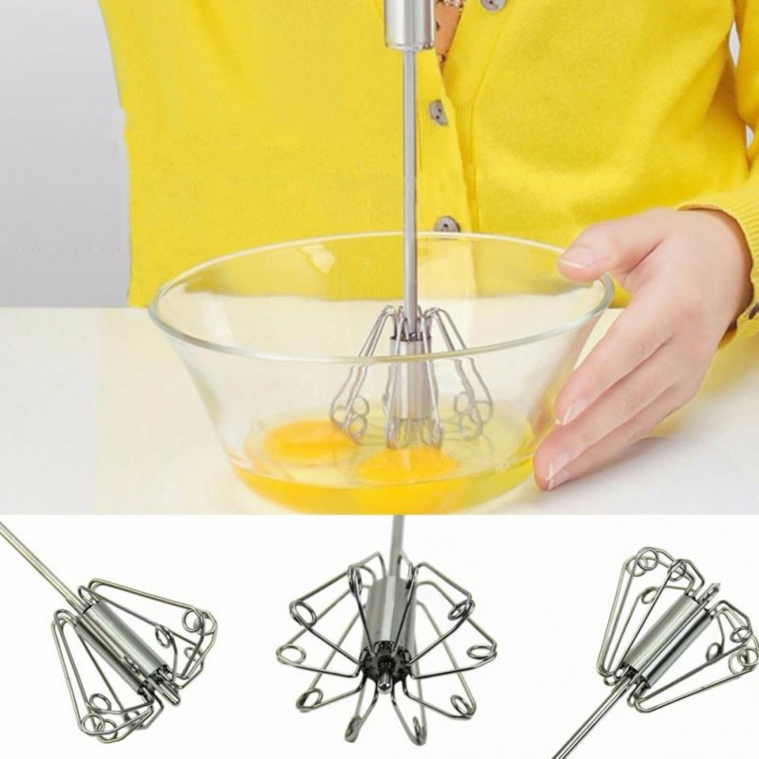 1PC Stainless Steel Manual Self Turning Whisk Frother Easy Blender And Mixer New