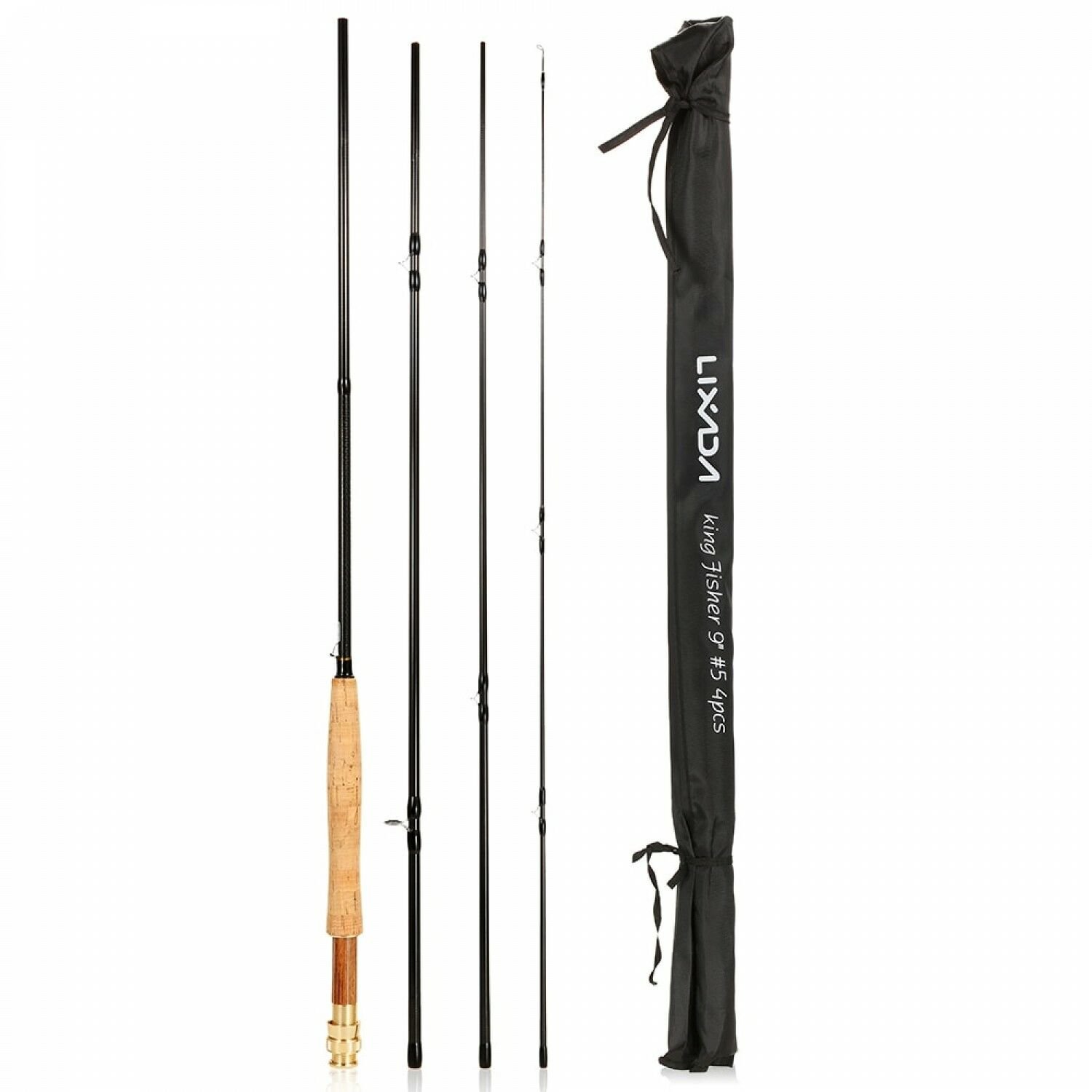 Carbon Fly Fishing Rod 9Ft 2.7M 4 Section Line Wt 5 Soft Cork Handle Detachable