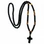 Wood Beads + Stone Cross Pendant Rosary Men Necklace Jewelry Chain Catholic Gift