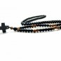 Wood Beads + Stone Cross Pendant Rosary Men Necklace Jewelry Chain Catholic Gift