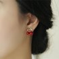 2018 New Fashion Cute Lovely Red Cherry Earrings Rhinestone Leaf Bead Stud