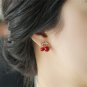 2018 New Fashion Cute Lovely Red Cherry Earrings Rhinestone Leaf Bead Stud