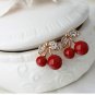 2018 New Fashion Cute Lovely Red Cherry Earrings Rhinestone Leaf Bead Stud