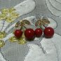 2018 New Fashion Cute Lovely Red Cherry Earrings Rhinestone Leaf Bead Stud