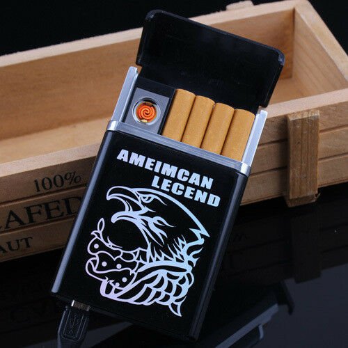 Hot Design Black Cigarette Box With Lighter Smoking 8pcs Cigarettes Box New Best