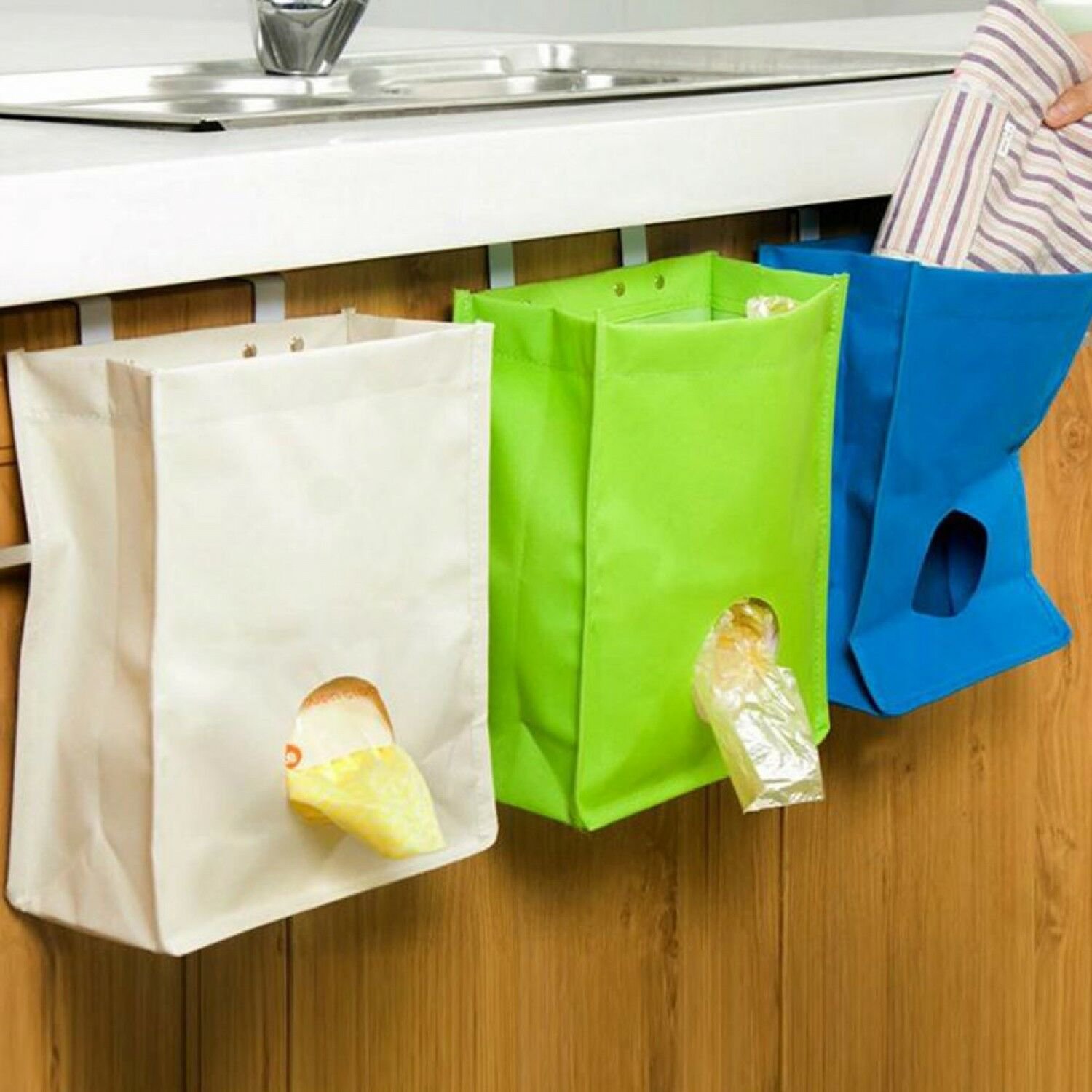 Cupboard Door Back Trash Rack Storage Garbage Bag Holder Hanging Kitchen Cabinet
