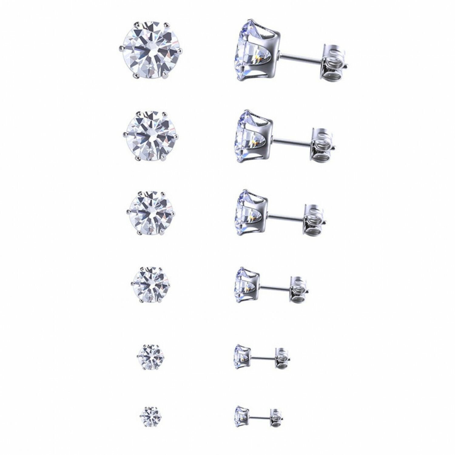 6 pairs/sets Classic Black White Cubic Zircon Stud Earrings Set Fashion Stainles