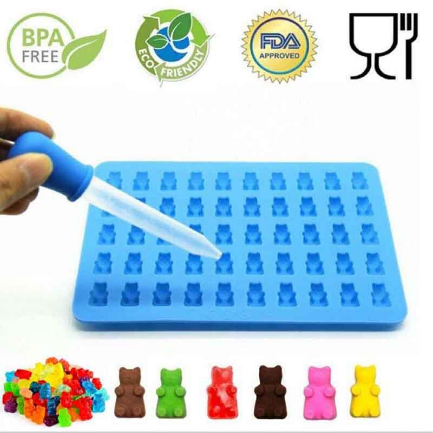Gummy Bear Mold Fashion Kitchen Tools 1 Set 50 Cavity Silicone Chocolate Mould