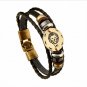 Bronze Alloy Buckles 12 constellations Bracelet Punk Leather Zodiac Bracelet
