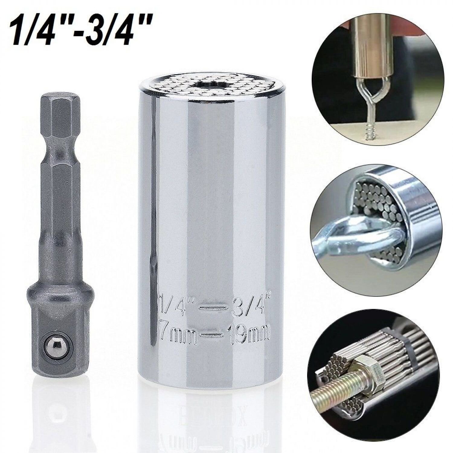 1/4"-3/4" Gator Grip Universal Socket Wrench Power Drill Adapter 2 Piece Impact