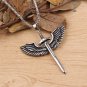 Men's Cool Stainless Steel Cross Angel Wings Sword Pendant Chain Necklace