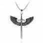 Men's Cool Stainless Steel Cross Angel Wings Sword Pendant Chain Necklace