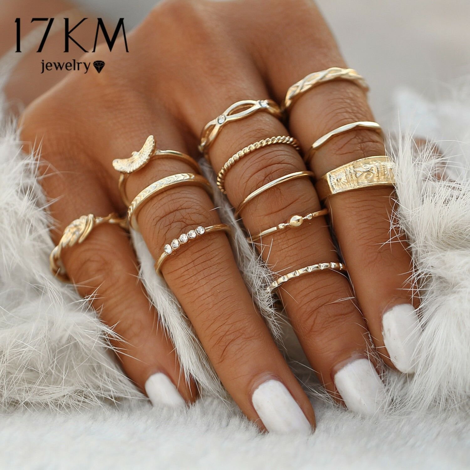 17KM 12 pc/set Charm Gold Color Midi Finger Ring Set for Women Vintage Boho Knuc