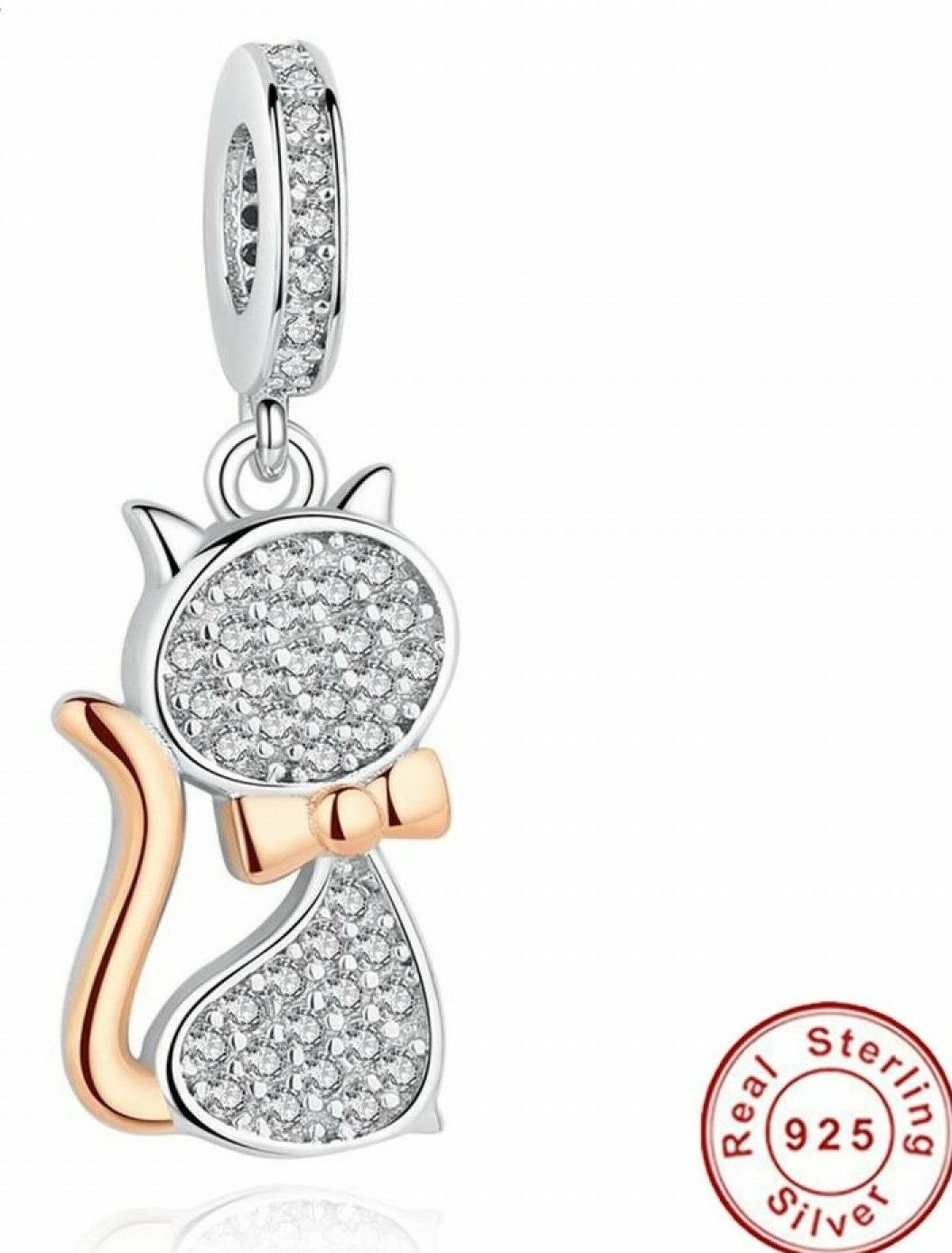 Cute 925 Sterling Silver Lovely Cat Charm Beads Fit Original Bracelet Pendant