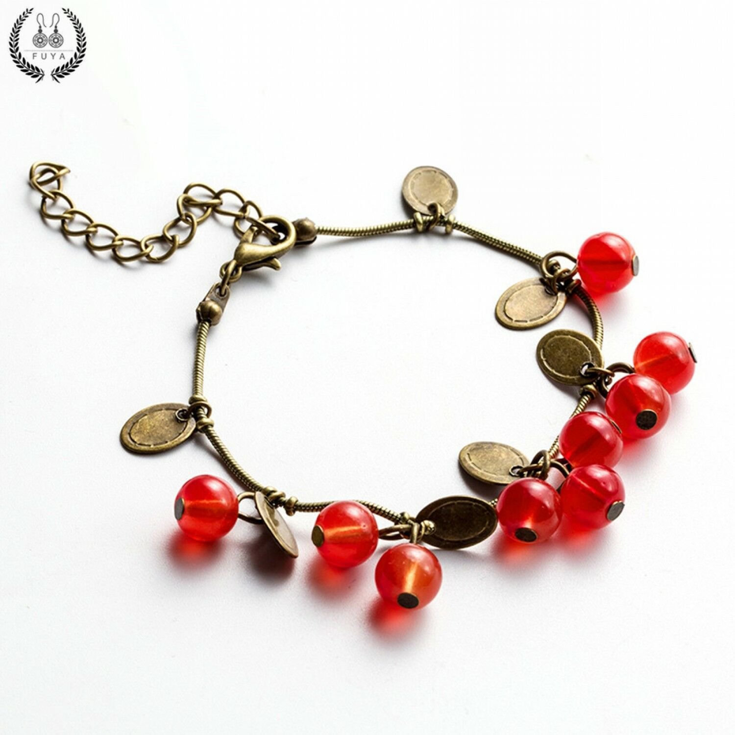 Hot New Vintage Sweet Cute Red Cherry Charm Bracelets&Bangles For Women Jewelry