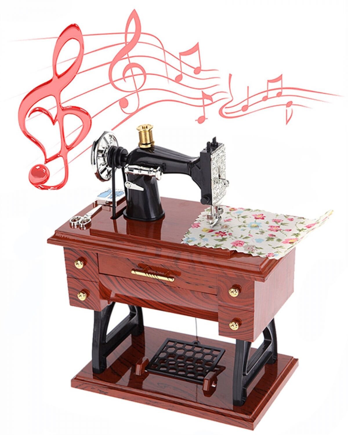 Vintage Mini Sewing Machine Style Mechanical Music Box Plays Antique Musical