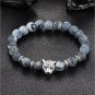 Vintage Gray-Blue Alloy Natural Stone Bracelet Leopard Western Round Elastic
